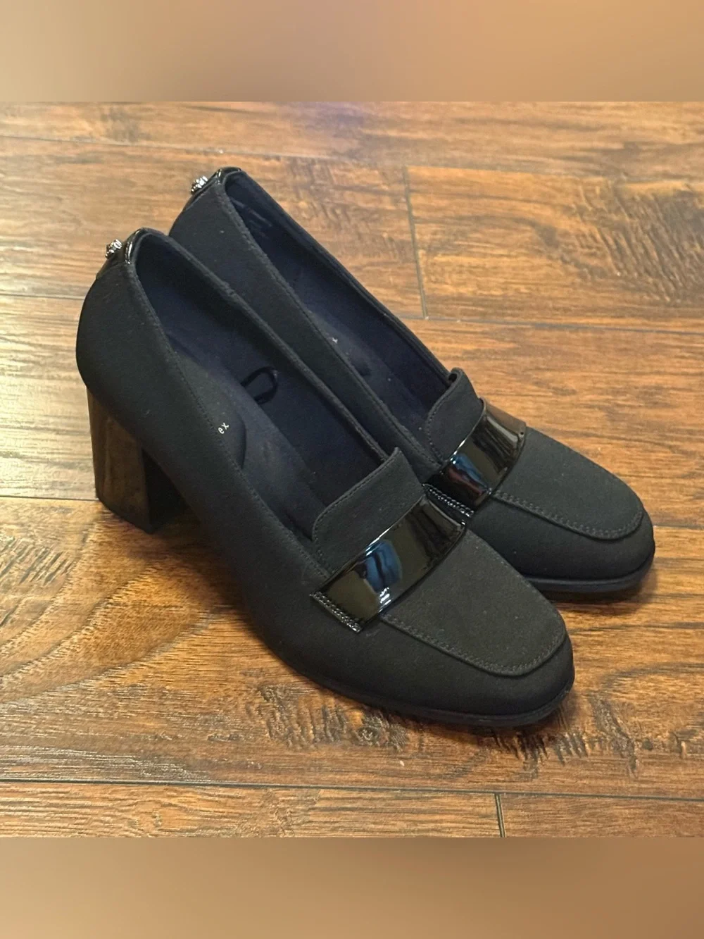 Anne Klein Telepathy Pump Size 8.5 Black iFlex Block Heel Office Loafer Heels